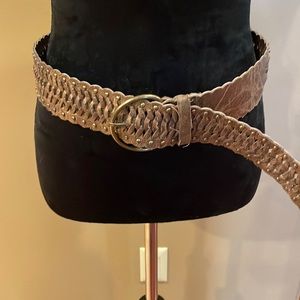 Ladies faux leather brown braided studded belt